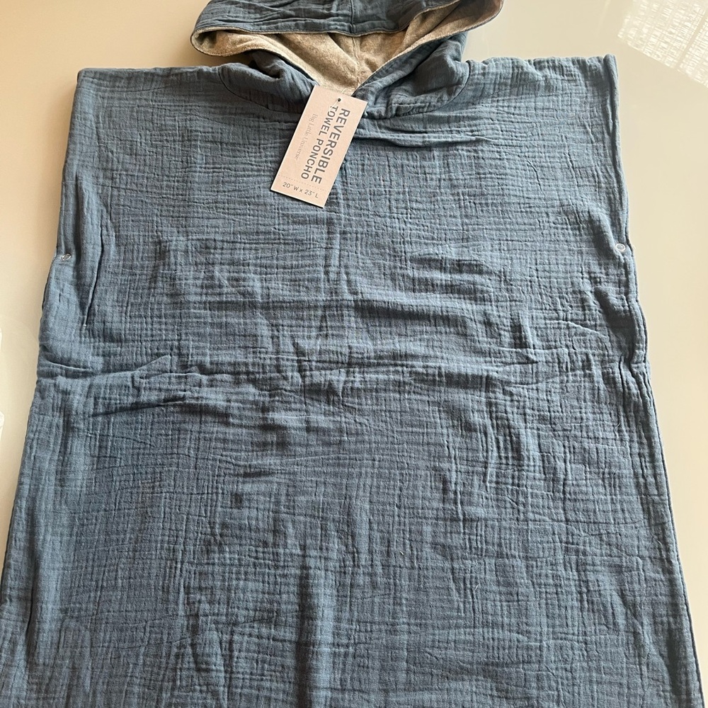 Reversible Hooded Kids Towel Poncho - Blue